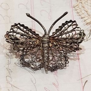 Antique Sterling Filigree Butterfly Brooch- C-Clasp